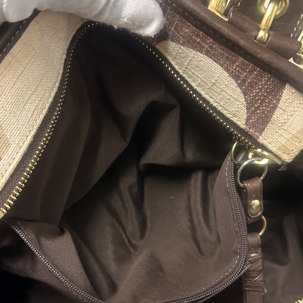 COACH (SET) Y2K TONAL SIGNATURE CANVAS SHOULDER TOTE, Brown & Cream with Wallet - Picture 12 of 13